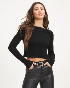 DRES-001 Robynn Ribbed Knit Crop Top - Black - FINAL SALE