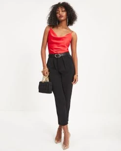 TYCH-001 Belle Of The Night Satin Cowl Neck Tank - Red - FINAL SALE