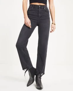 HIDD-002 Lively High Rise Stretch Distressed Wide Leg Jeans - Charcoal - FINAL SALE