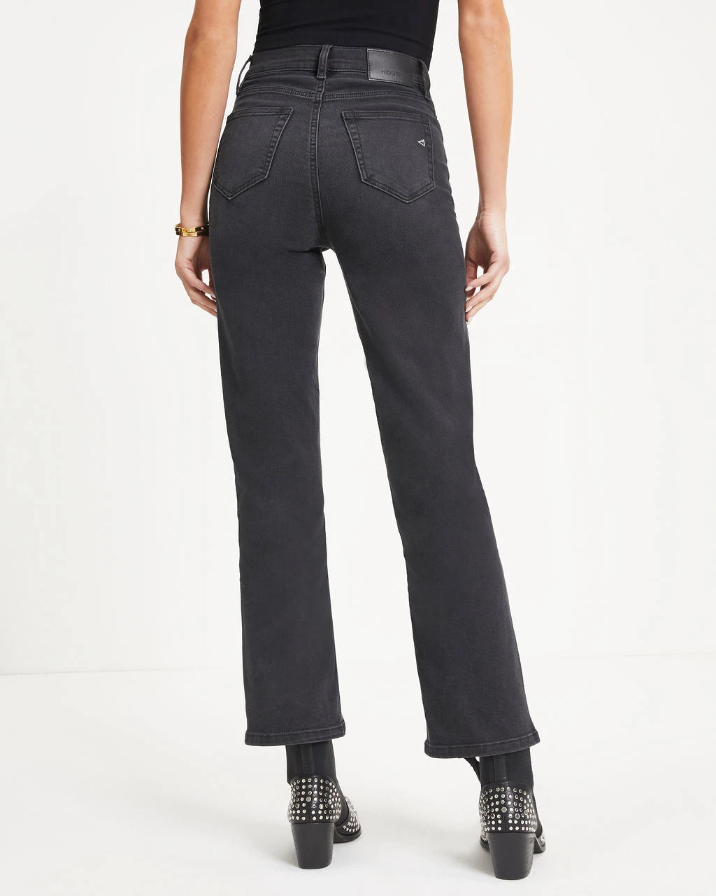 HIDD-002 Lively High Rise Stretch Distressed Wide Leg Jeans - Charcoal - FINAL SALE - Image 4