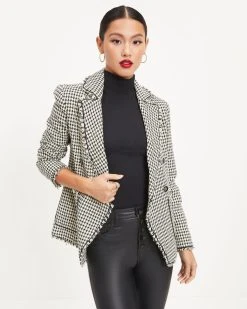 FORE-001 Seems About Right Frayed Pocketed Houndstooth Blazer - FINAL SALE