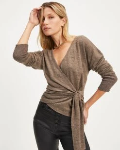 FLAW-001 Baby It'S Cold Knit Wrap Long Sleeve Top - Taupe - FINAL SALE