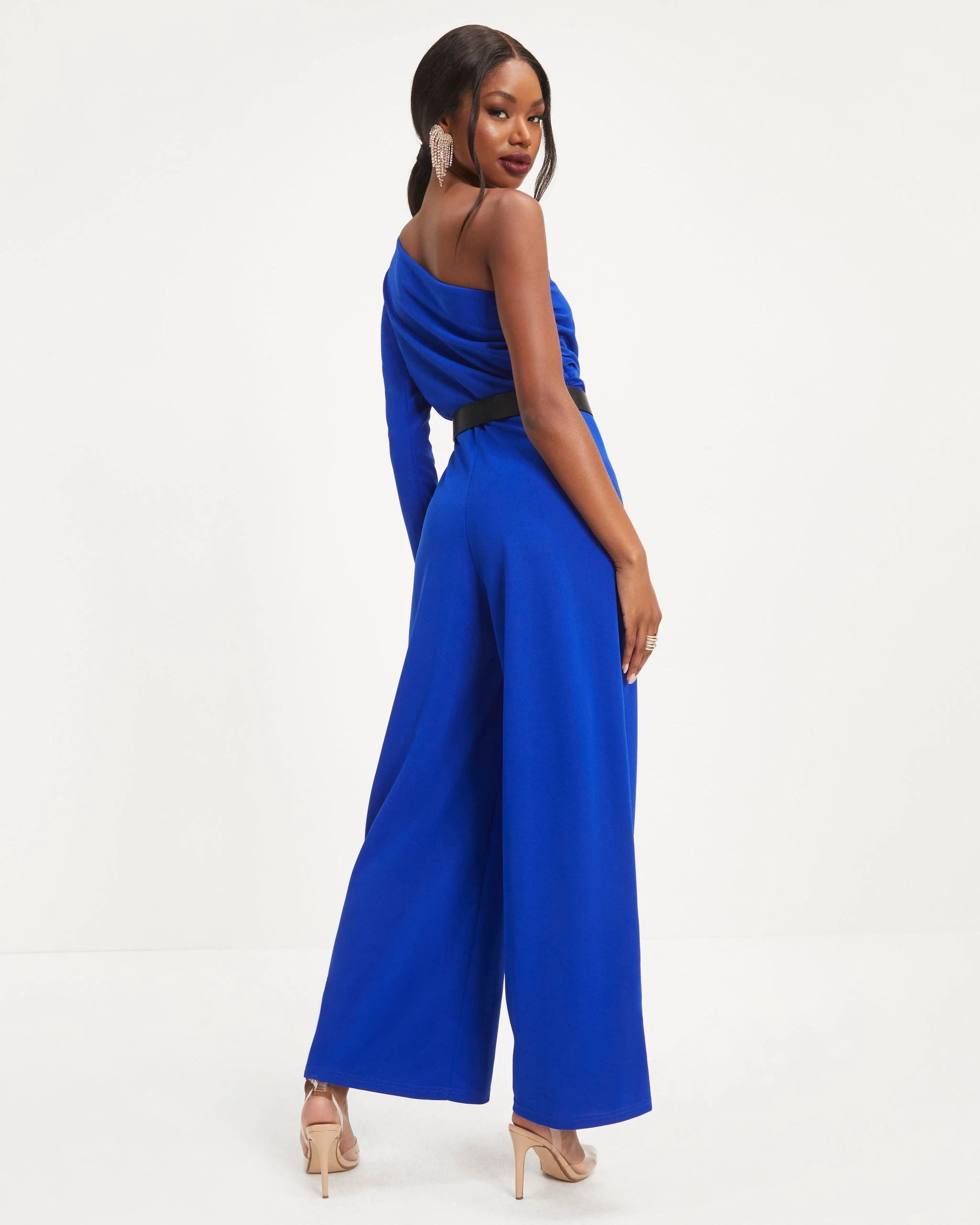 SHE -001 Elodie One Shoulder Drape Jumpsuit - Cobalt - FINAL SALE - Image 3