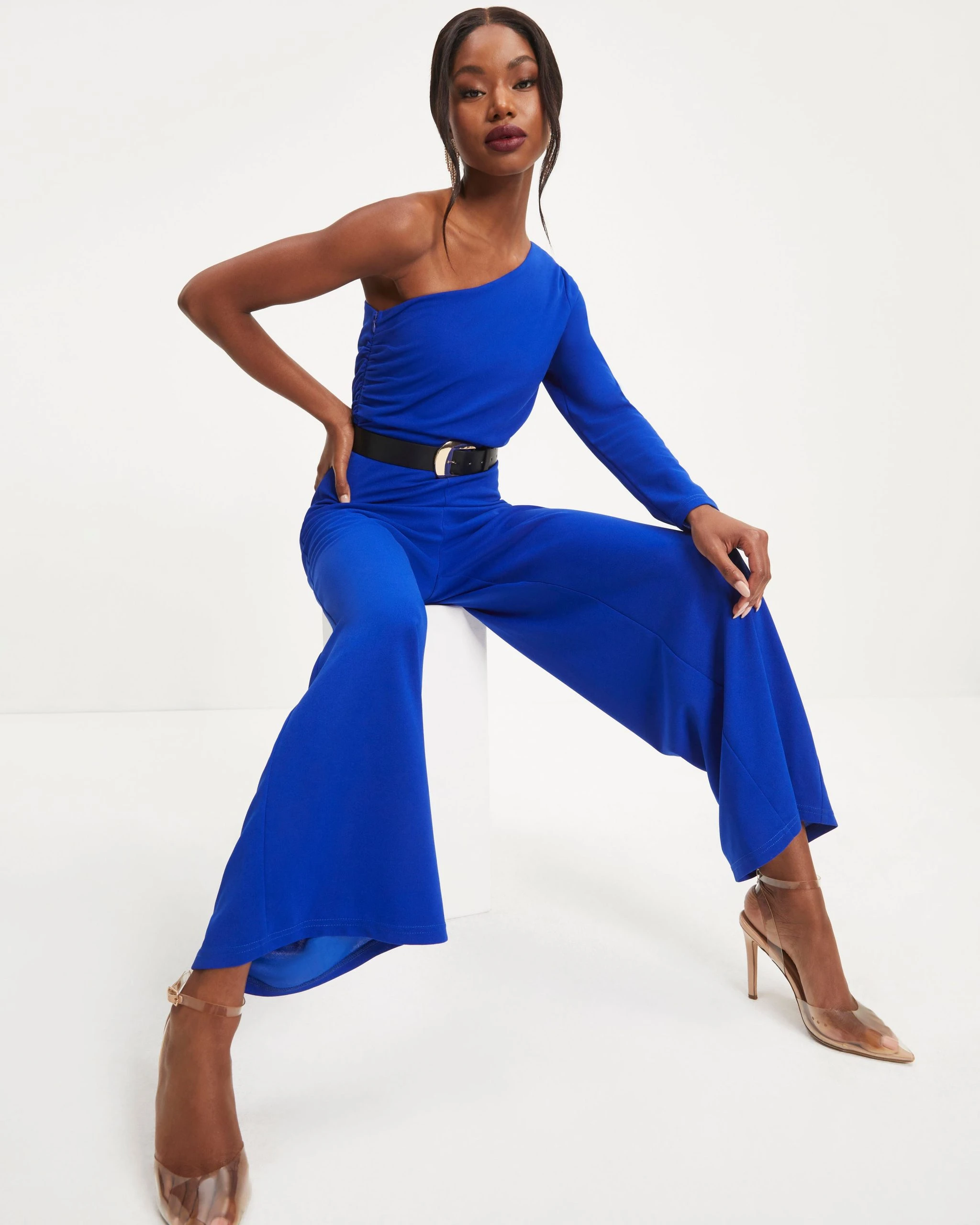 SHE -001 Elodie One Shoulder Drape Jumpsuit - Cobalt - FINAL SALE - Image 4