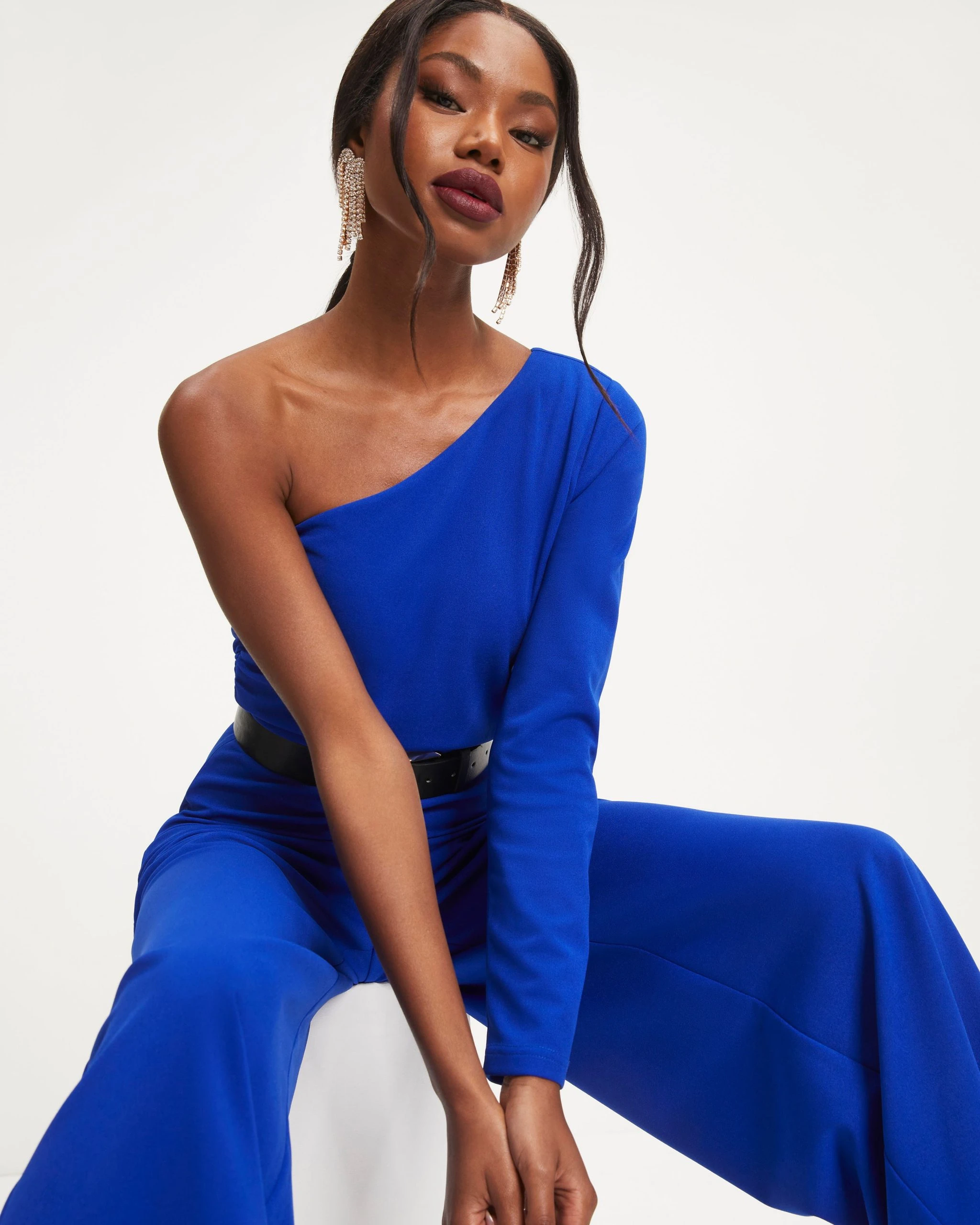 SHE -001 Elodie One Shoulder Drape Jumpsuit - Cobalt - FINAL SALE - Image 2
