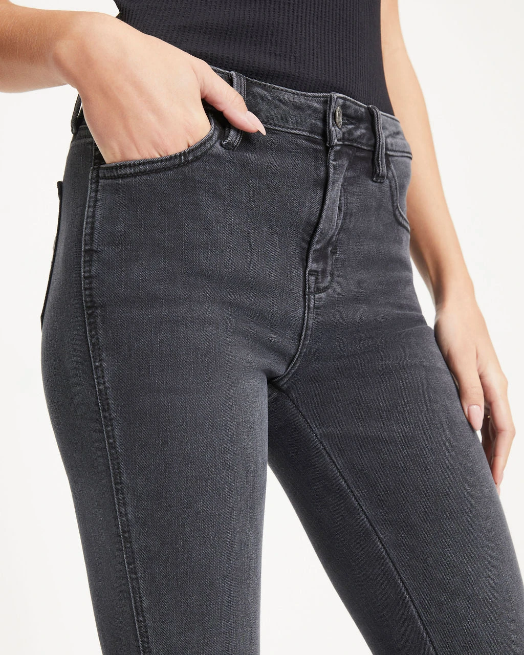 HIDD-002 Reno Mid Rise Stretch Skinny Jeans - Charcoal - FINAL SALE - Image 2