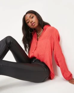 FATE-001 Riley Satin Embossed Button Down Top - FINAL SALE