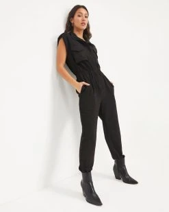 STRU-001 Stronger Than Ever Pocketed Jumpsuit - Black - FINAL SALE