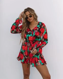 SUGA-001 Rosebud Satin Floral Ruffle Romper - LAST CHANCE