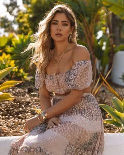 OLIV-001 Jabez Printed Off The Shoulder Crop Top - FINAL SALE