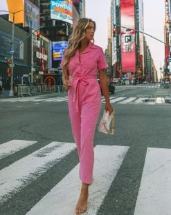 SKIE-001 Dumbo Cotton Pocketed Denim Jumpsuit - Pink - FINAL SALE