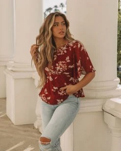 ENC-001 Sidney Floral Shimmer Peplum Blouse - FINAL SALE