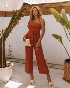 STOR-001 She Is Unstoppable Cotton Pocketed Jumpsuit - Rust