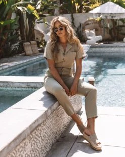 MOD -001 Daxter Cotton Pocketed Utility Jumpsuit - Olive - FINAL SALE