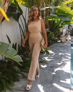 OLIV-001 Melodia Cowl Neck Jumpsuit - Khaki - FINAL SALE