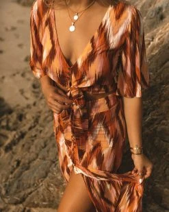 OLIV-001 Bowan Printed Tie Front Crop Top - LAST CHANCE