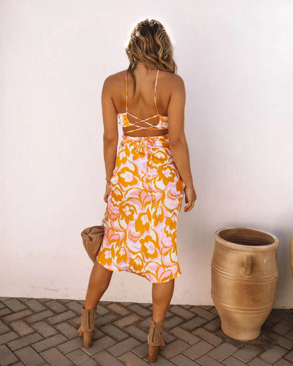 LUMI-001 Graciela Satin Printed Halter Crop Top - Orange Multi - FINAL SALE - Image 2