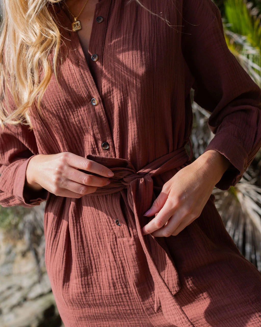 LUSH-001 Astrid Cotton Pocketed Jumpsuit - Chocolate - SALE - Image 2