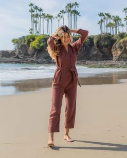 LUSH-001 Astrid Cotton Pocketed Jumpsuit - Chocolate - SALE