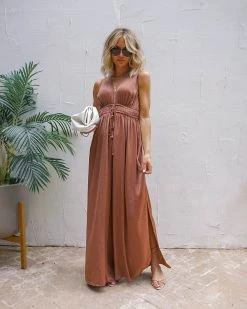 MUST-001 Vickilyn Slit Jumpsuit - Cinnamon - FINAL SALE