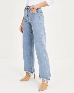 HIDD-002 Mandy High Rise Stretch Frayed Wide Leg Jeans
