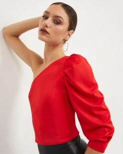 SUGA-001 Such A Betty One Shoulder Top - Red - FINAL SALE