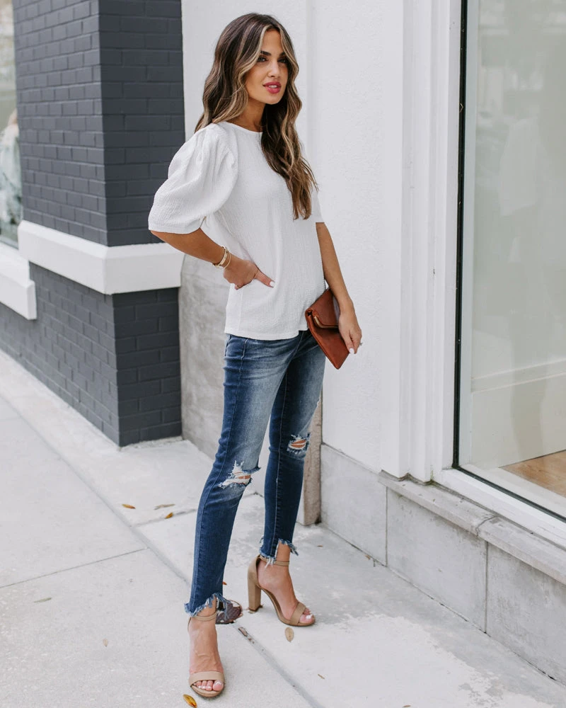 ENTR-001 Clarice Statement Sleeve Textured Top - Off White - FINAL SALE - Image 5