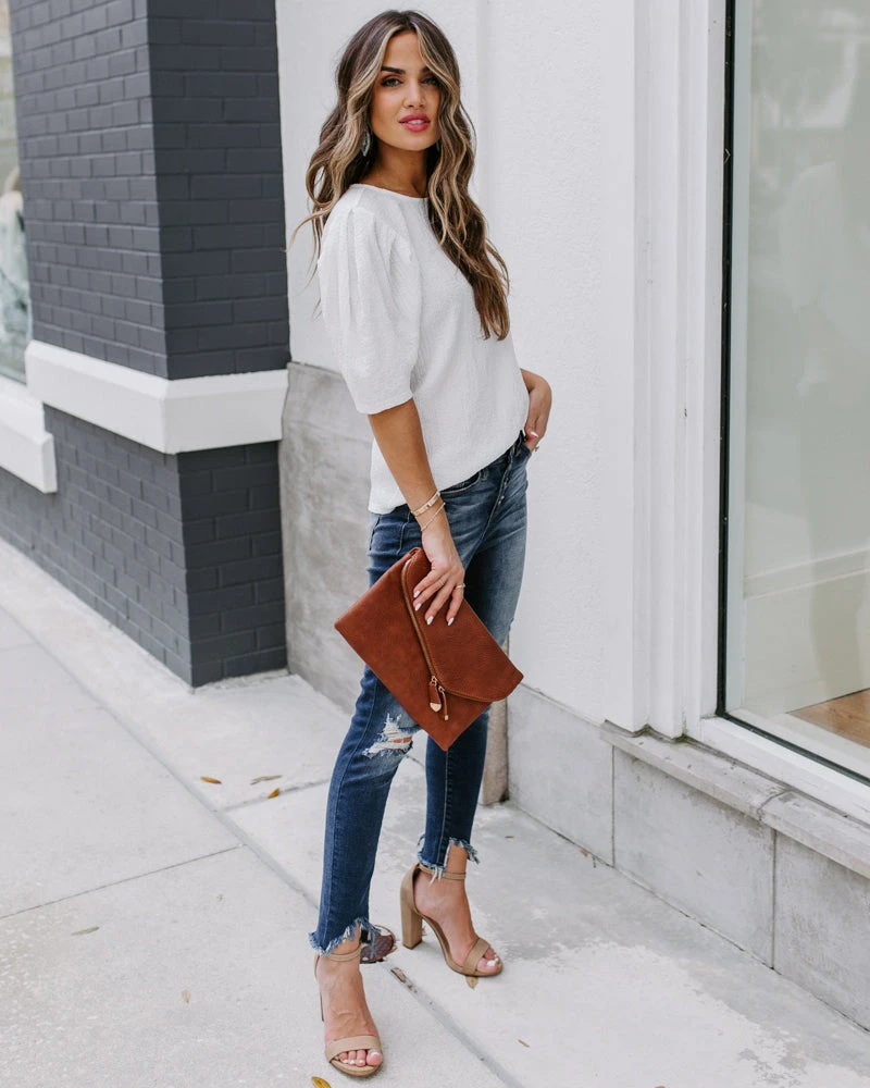 ENTR-001 Clarice Statement Sleeve Textured Top - Off White - FINAL SALE - Image 7