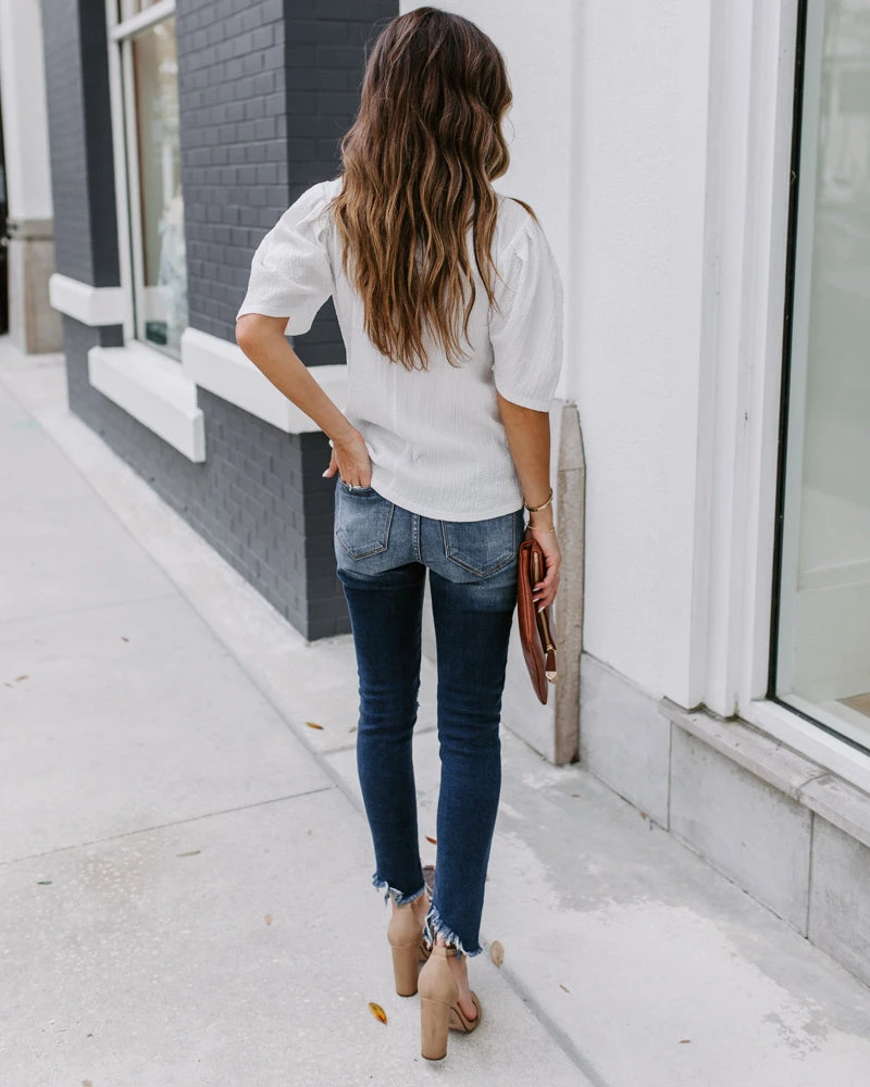 ENTR-001 Clarice Statement Sleeve Textured Top - Off White - FINAL SALE - Image 2