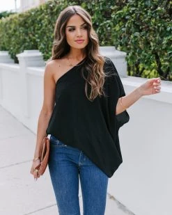 TYCH-001 Shower With Love One Shoulder Blouse - Black - FINAL SALE