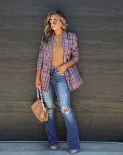 FATE-001 Front And Center Plaid Pocketed Blazer - FINAL SALE