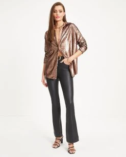 ON T-001 Dream Girl Sequin Button Down Top - Bronze - FINAL SALE