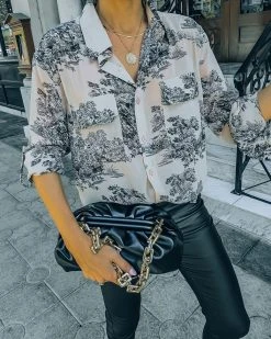 ELAN-001 Selah Printed Button Down Blouse - FINAL SALE