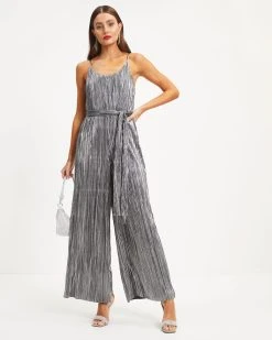 AEOM-001 Beyond Infinity Metallic Plisse Jumpsuit - Gunmetal - FINAL SALE