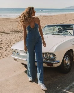 FATE-001 Asher Frayed Flare Leg Jumpsuit - Light Denim