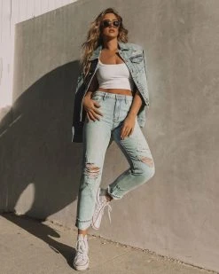 KANC-001 Monroe High Rise Rigid Distressed Straight Jeans - FINAL SALE