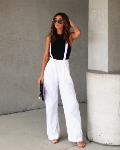 EMOR-001 Cape Cod Pin Stripe Pocketed Overalls - White/Black - SALE