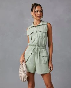 SKYL-002 Naida Pocketed Romper - Sage 