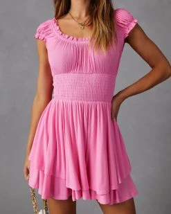 SKYL-002 Dalia Lettuce Trim Flutter Romper - Pink