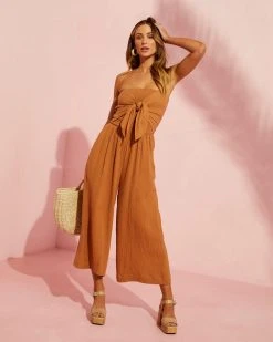 GRAD-001 Zaia Front Tie Strapless Jumpsuit - Clay 