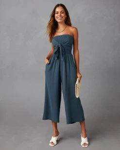 GRAD-001 Zaia Front Tie Strapless Jumpsuit - Lake