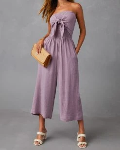 GRAD-001 Zaia Front Tie Strapless Jumpsuit - Lilac