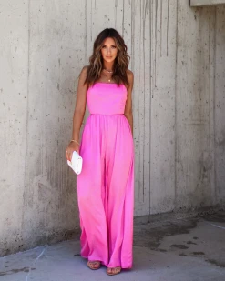 AAKA-001 PREORDER - Picture Perfect Satin Wide Leg Jumpsuit - Pink
