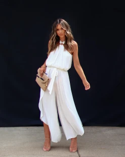 MUST-001 Sway My Way Halter Split Hem Jumpsuit - White
