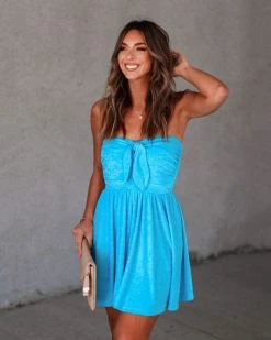 AAKA-001 Vacay Chill Strapless Terry Cloth Romper - Turquoise
