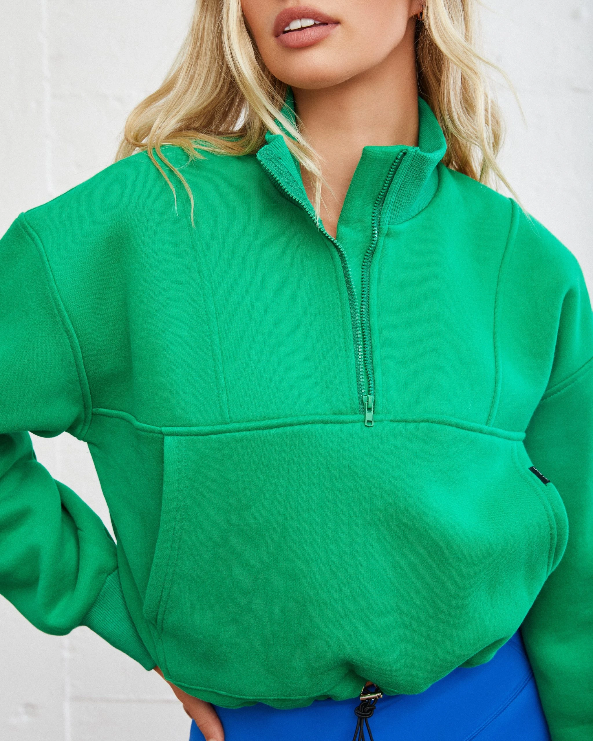 ALL-001 Athletic Cotton Blend Pocketed Half Zip Pullover - Green - FINAL SALE - Image 4