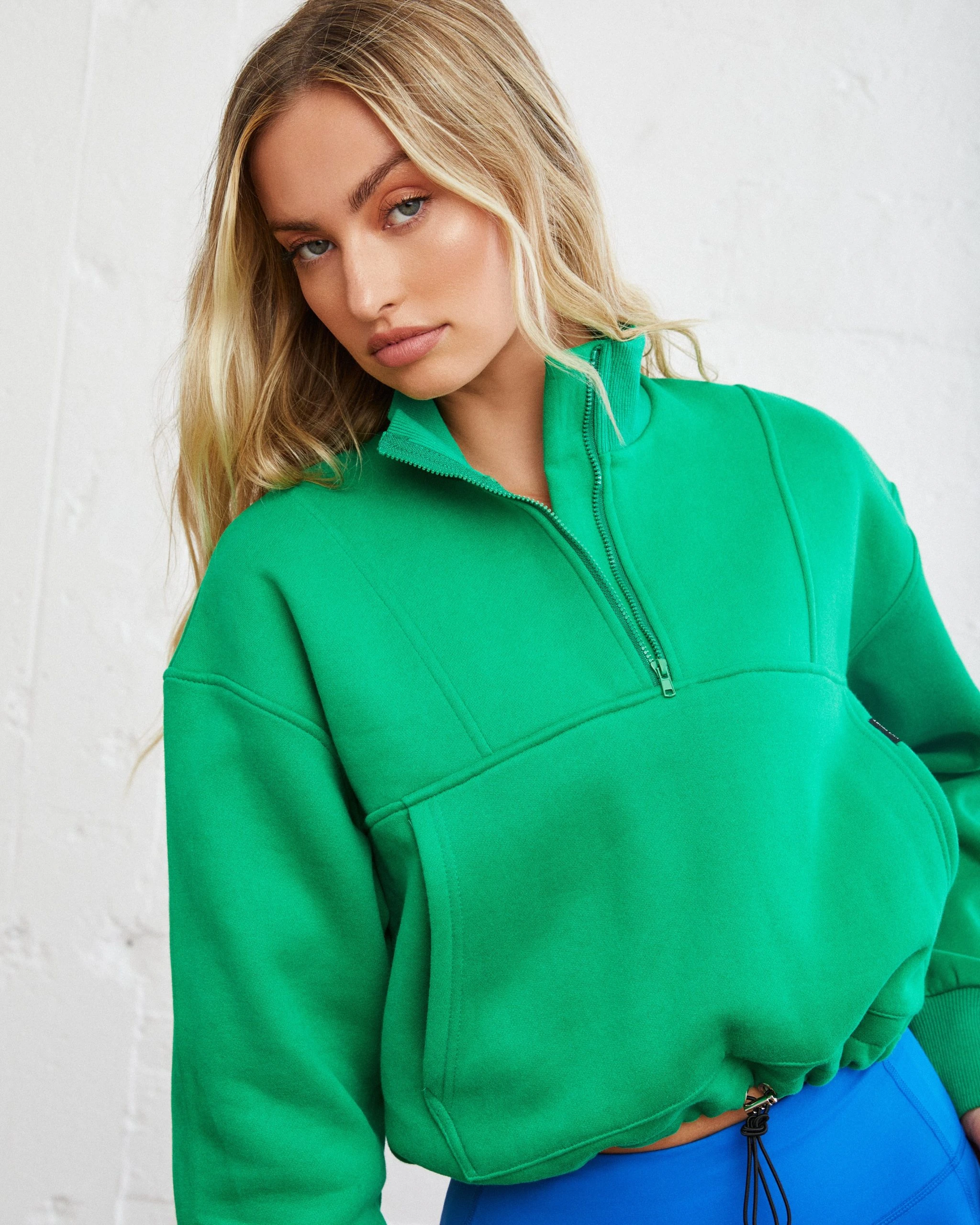 ALL-001 Athletic Cotton Blend Pocketed Half Zip Pullover - Green - FINAL SALE - Image 10
