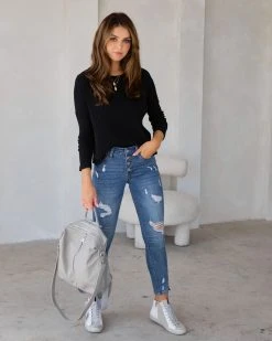 ENTR-001 Abbie Ribbed Knit Relaxed Top - Black - FINAL SALE