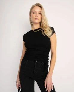 ACOA-001 Abigail Ruched Ribbed Shirt - Black - SALE
