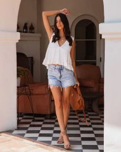 POL-001 Adella Waffle Knit Babydoll Tank - Ivory - FINAL SALE